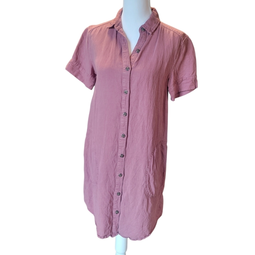 Lucky Brand Mauve Button Up Short Sleeve Linen Shirt Dress